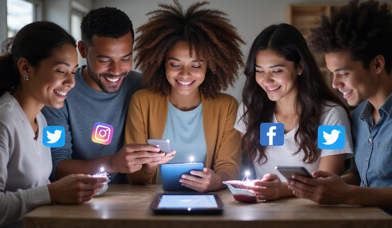 Personas interactuando en redes sociales con el logo de AndaluSolTonixStore